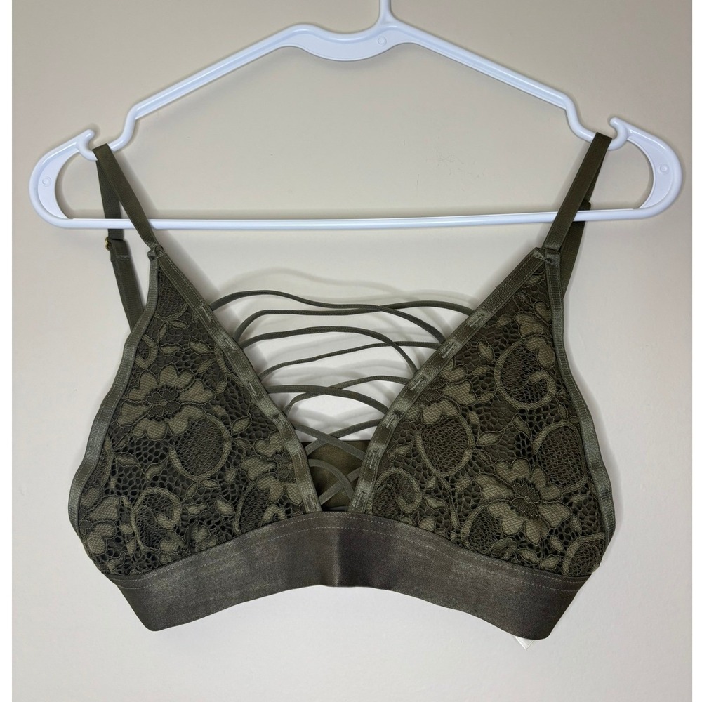 Charlotte Russe Olive Green Floral Lace Strappy Cage Front Bralette Womens Small